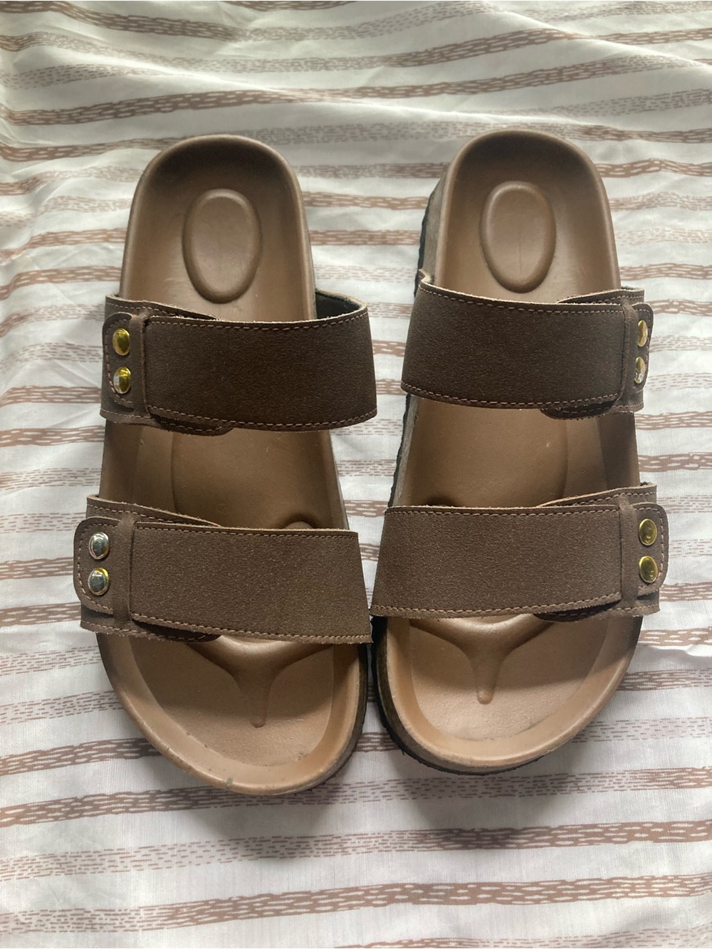 Men's Brown Dual-Strap Comfort Slide Sandals